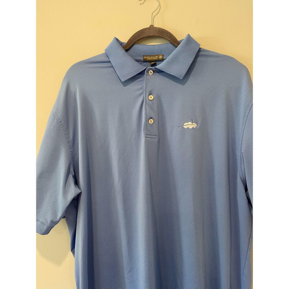 Peter Miller Men's Comfort Blue Striped Golf Polo Moisture Wicking Size XL